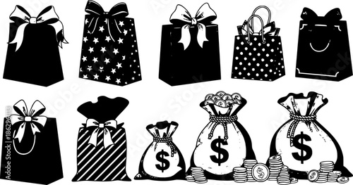  gift bags and money sacks collection vector
