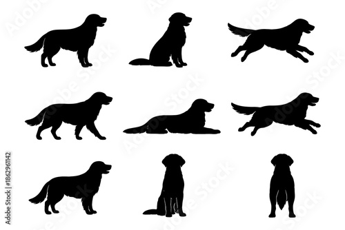 Collection of dog silhouettes in various poses