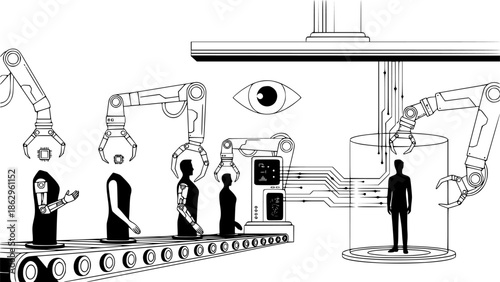Directed by AI: Automation Controlling the Human Production Line. Industrial Future.
