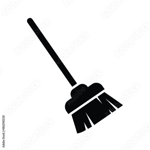 Black silhouette of a broom on white background