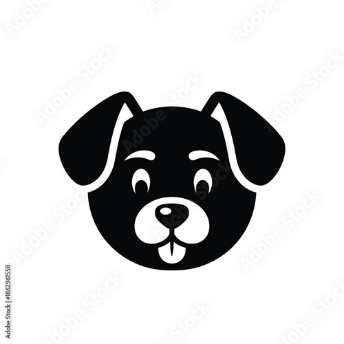 Black silhouette of a happy dog face with tongue out