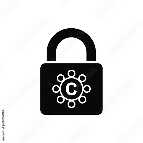 Black silhouette of a padlock with copyright symbol