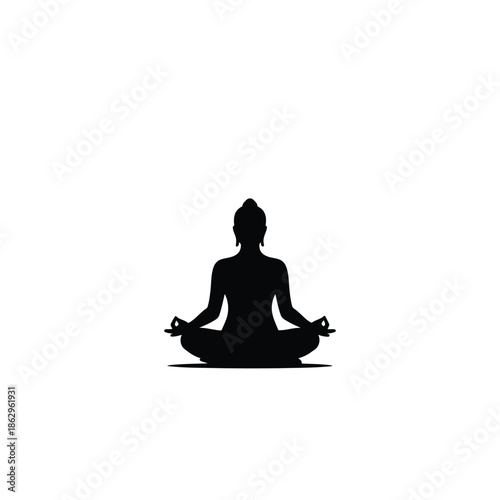Black silhouette of a person meditating in lotus position 3