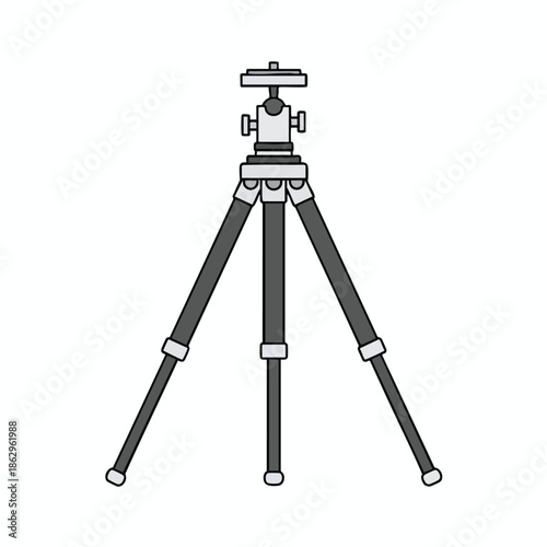 A three-legged, adjustable tripod, with a mounting head, set against a white background