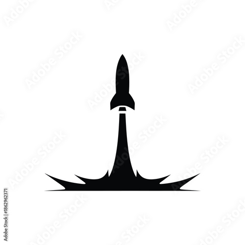 Black silhouette of a rocket launching into space