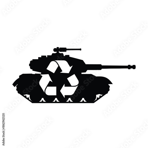 Black silhouette of a tank with a recycling symbol on the side