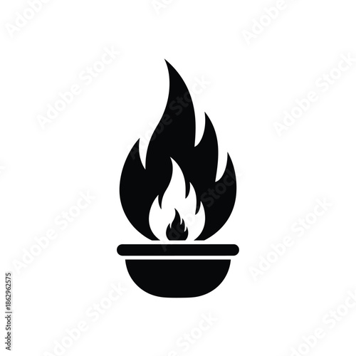 Black silhouette of a torch with flames on white background 2
