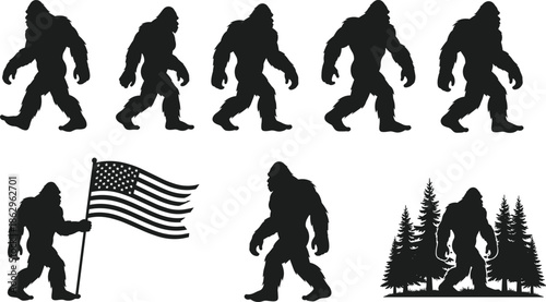 bigfoot sasquatch yeti silhouette monster cryptid legend folklore myth creature walking forest mystery
