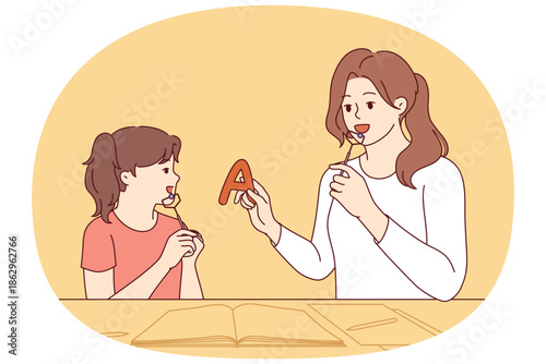 Girl speech therapist helps child get rid of language defect that interferes with communication. Schoolgirl visits speech therapist to establish correct voice or improve vocal abilities