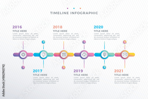 Colorful timeline infographic with years and text