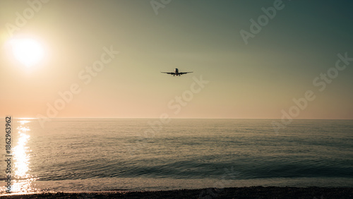 Plane landing to the beach airport