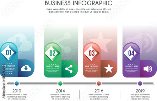 Business infographic template with four steps and timeline