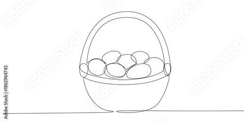 Line art of Easter egg on the basket, art outline vector