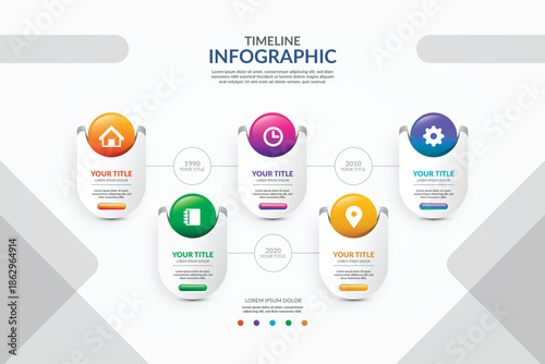 Colorful infographic template with five sections and icons