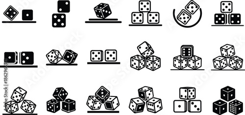 dice game casino gambling cubes chance luck board tabletop vector icon black illustration isolated collection