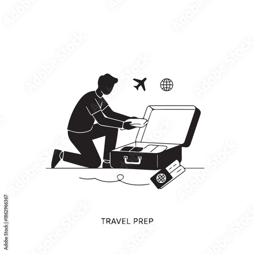 Man preparing for travel by packing suitcase with essentials