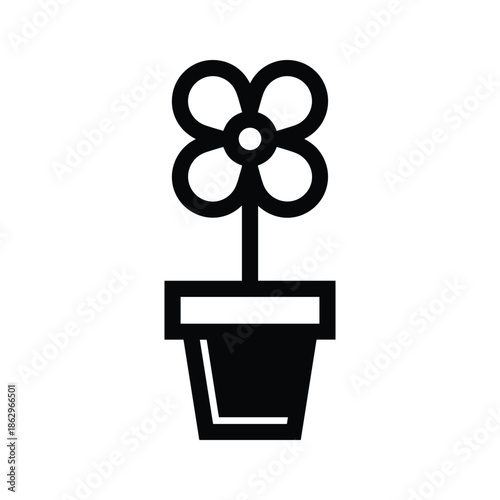 Black flower in pot icon illustration