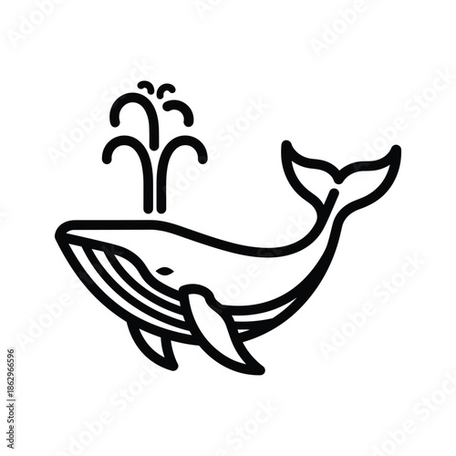 Whale spouting water black line icon