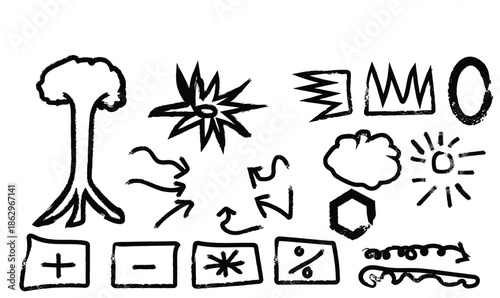 Ancient symbolic petroglyphs and geometric shapes