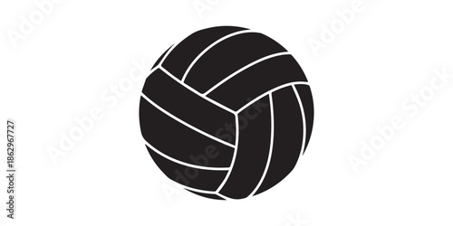 Stylized black and white silhouette of a volleyball on a white background, Black silhouette of a volleyball on a white background, Volleyball silhouette icon black silhouette white background