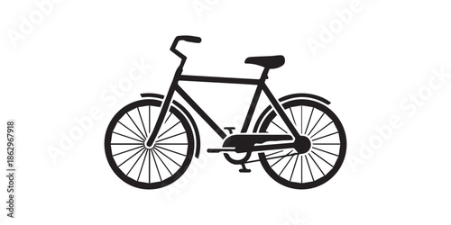Bicycle silhouette icon set, black classic city bike collection with baskets and racks, urban cycling transport symbols, clean flat vector illustration isolated on white background,Sleek minimalist 