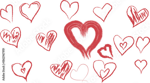 Hand drawn hearts isolated on transparent background
