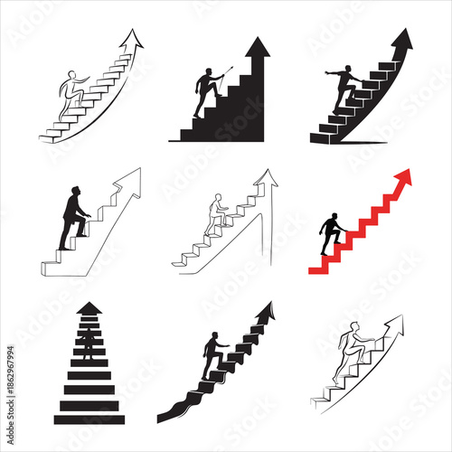 Achievement Rising Silhouette Vector Motivation Illustration of Design Goal