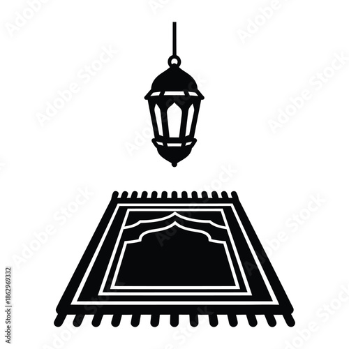 Ramadan mubarak islamic lantern and prayer mat silhouette for fasting and worship