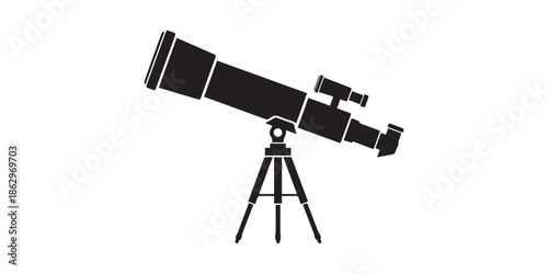 Black silhouette of a telescope or spyglass isolated on a white background, Telescope icon. Vector concept illustration for design. Vector black silhouette. with white background