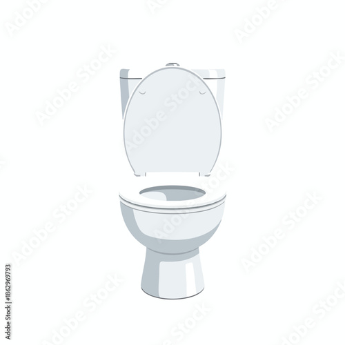 A white toilet with the lid open, against a white background