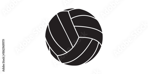 Stylized black and white silhouette of a volleyball on a white background, Black silhouette of a volleyball on a white background, Volleyball silhouette icon black silhouette white background