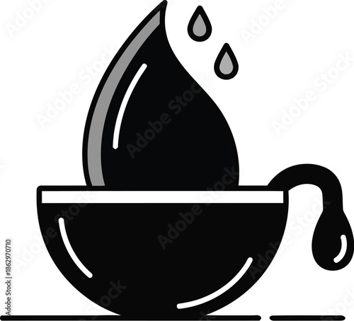 vector illustration of a black and white cup of water, international water day, water in a cup