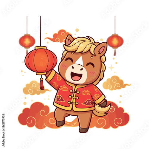 Chinese New Year 2026 Year of the Horse Cartoon Vector 
