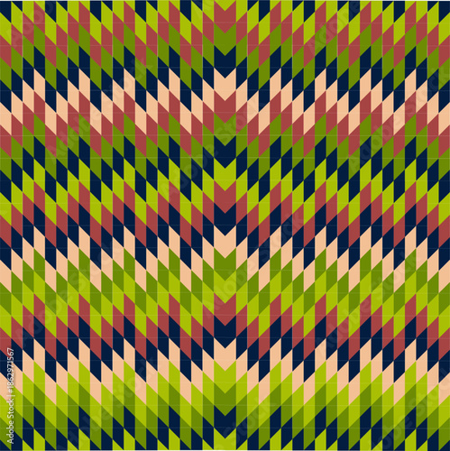 Abstract Geometric Pattern with Chevron Zigzag Design in Earthy Tones and Vibrant Greens