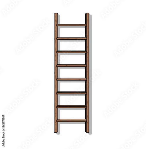 Illustration of a wooden ladder with eight rungs on a white background.