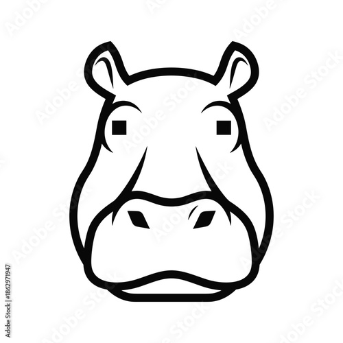 Hippo Head Black White Line Art Illustration