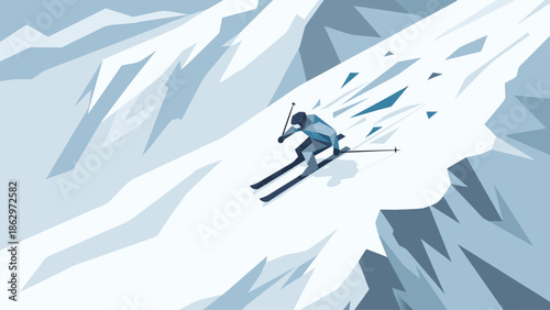 Skiing Down Snowy Mountain Slope