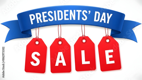 Presidents Day sale banner with red tags president day 2026 America blue