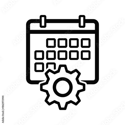 Calendar with gear icon representing scheduling and planning