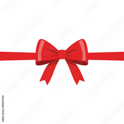 A simple, symmetrical illustration of a red ribbon bow against a white background