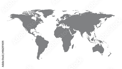 A gray world map on a white background
