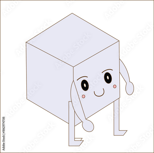 Cute Kawaii 3D Cube Character Mascot - Friendly Geometric Shape Vector Illustration.
