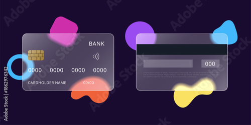 Glass credit card. Realistic credit card mockup in glassmorphism style. Glass bank payment card.