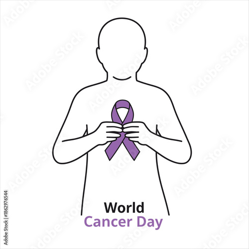Awareness ribbon held by a person representing world cancer day support