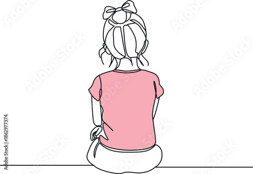Simple line drawing of a young girl sitting in contemplation