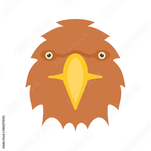 Fierce eagle head cartoon vector with sharp yellow beak and intense eyes, bold raptor bird icon for sports mascots, patriotic designs, kids wildlife posters, simple flat powerful animal art

