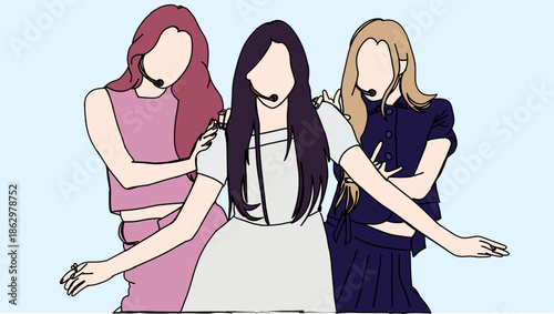 Illustration vector of Kpop fashion stage. idols of Koreans performing. K-pop female fashion idol. female singer who is singing wearing beautiful clothes