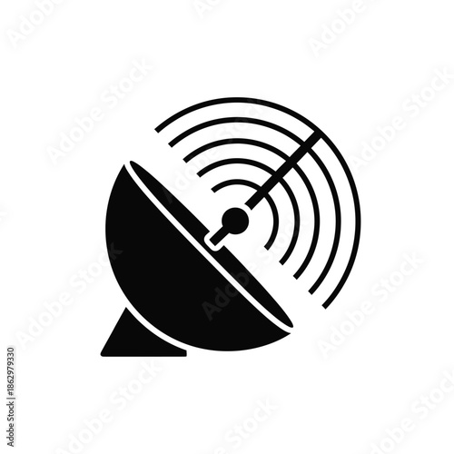 Black silhouette satellite dish with signal waves