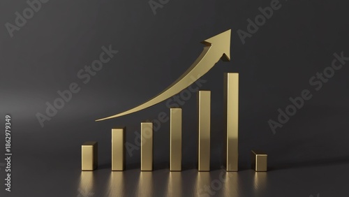 Wallpaper Mural Metallic Gold Bar Chart with Upward Arrow on Dark Reflective Surface abstract bars Torontodigital.ca