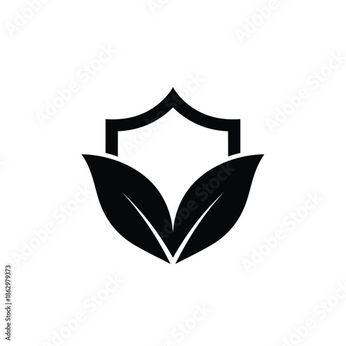 Black silhouette shield with leaves white